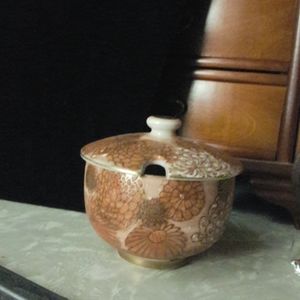 Vintage Kutani Hand Painted Jam Mustard Pot Jar